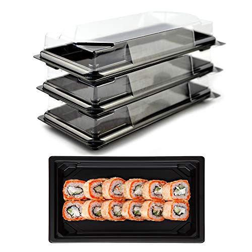 (a 25) PZ 25 PORTA SUSHI RETTANGOLARE ( 21 CM X 10 CM X H3 CM) CIRCA 8/10 PORZIONI + COPERCHIO TRASPARENTE